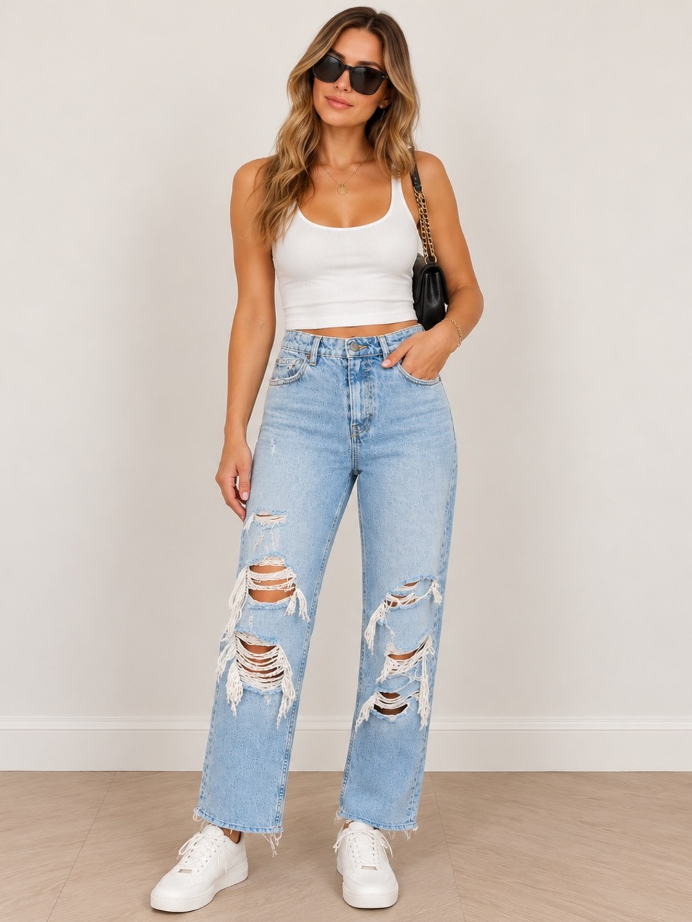 Zara Light Blue Distressed Boyfriend Jeans